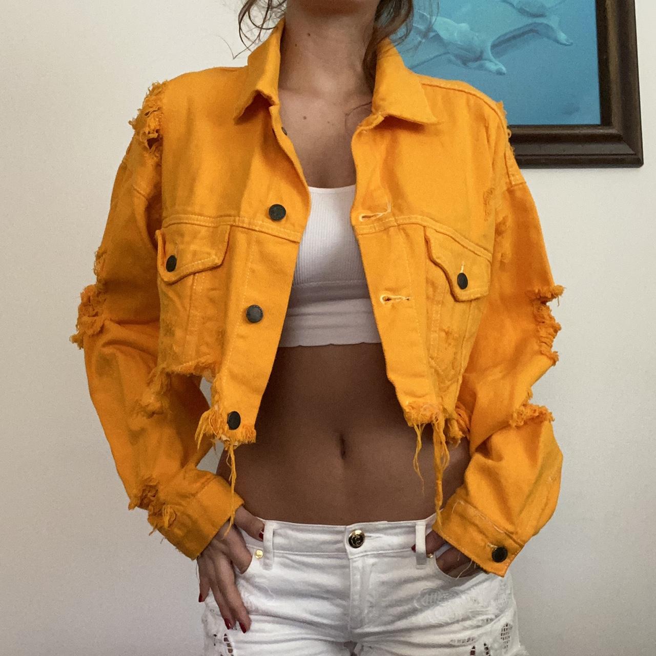 Orange cropped jean sales jacket