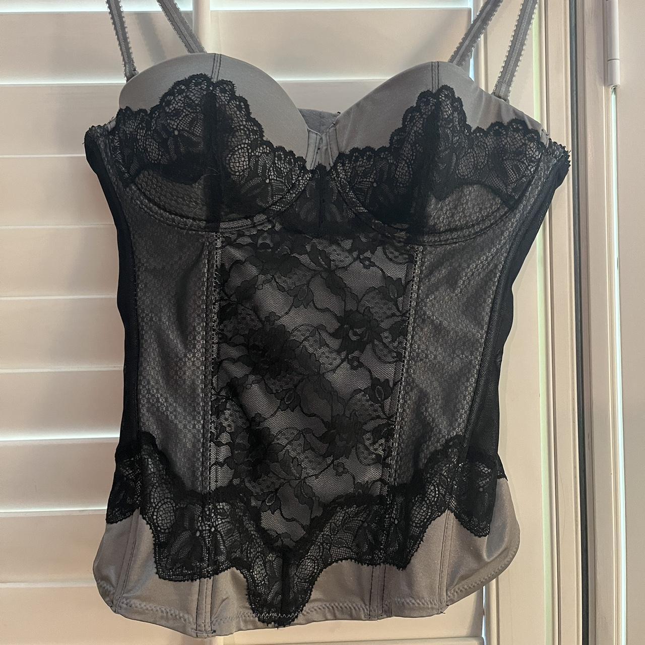 grey and black lace corset super flattering no tag... - Depop