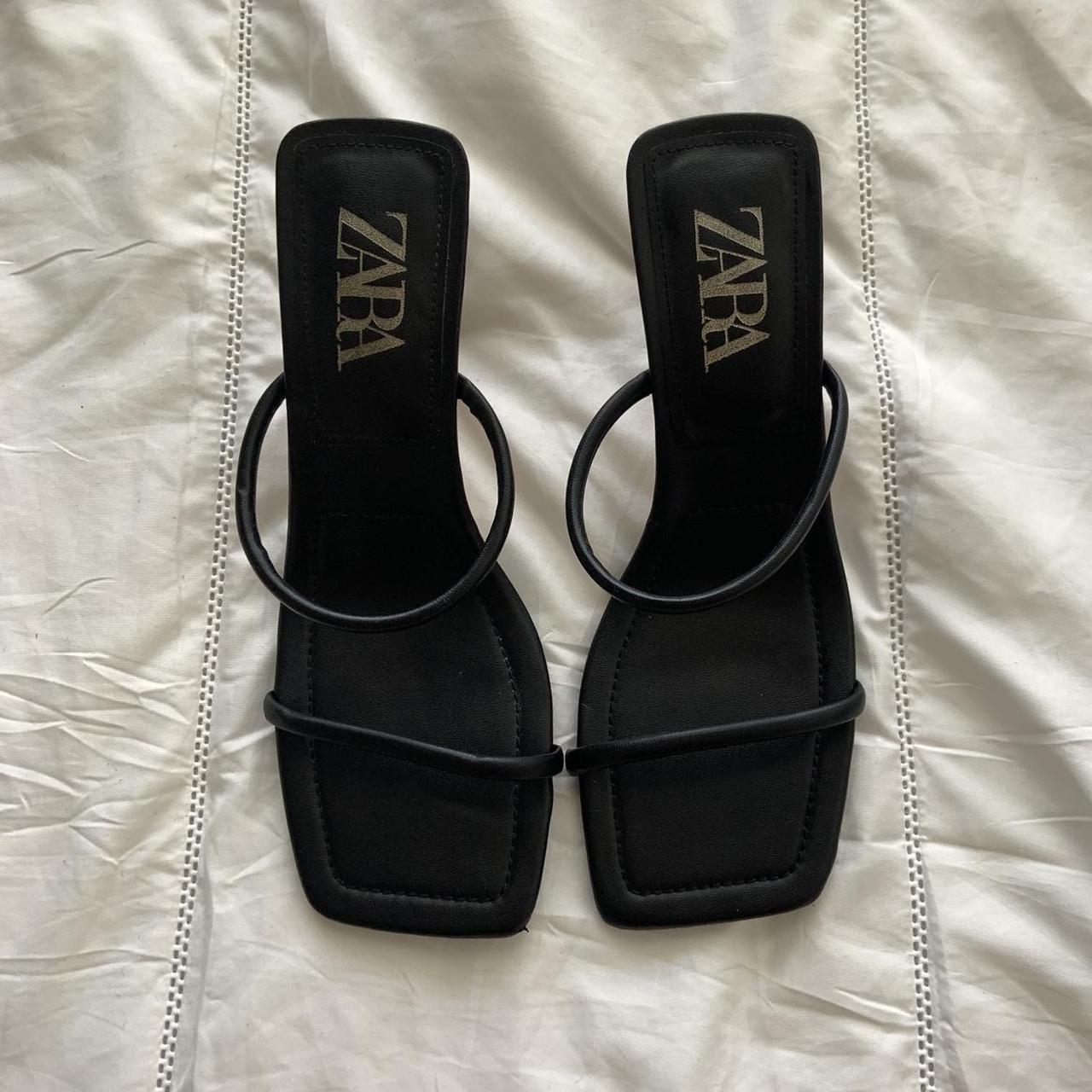 Zara black mini strappy heeled sandal. Super cute... - Depop