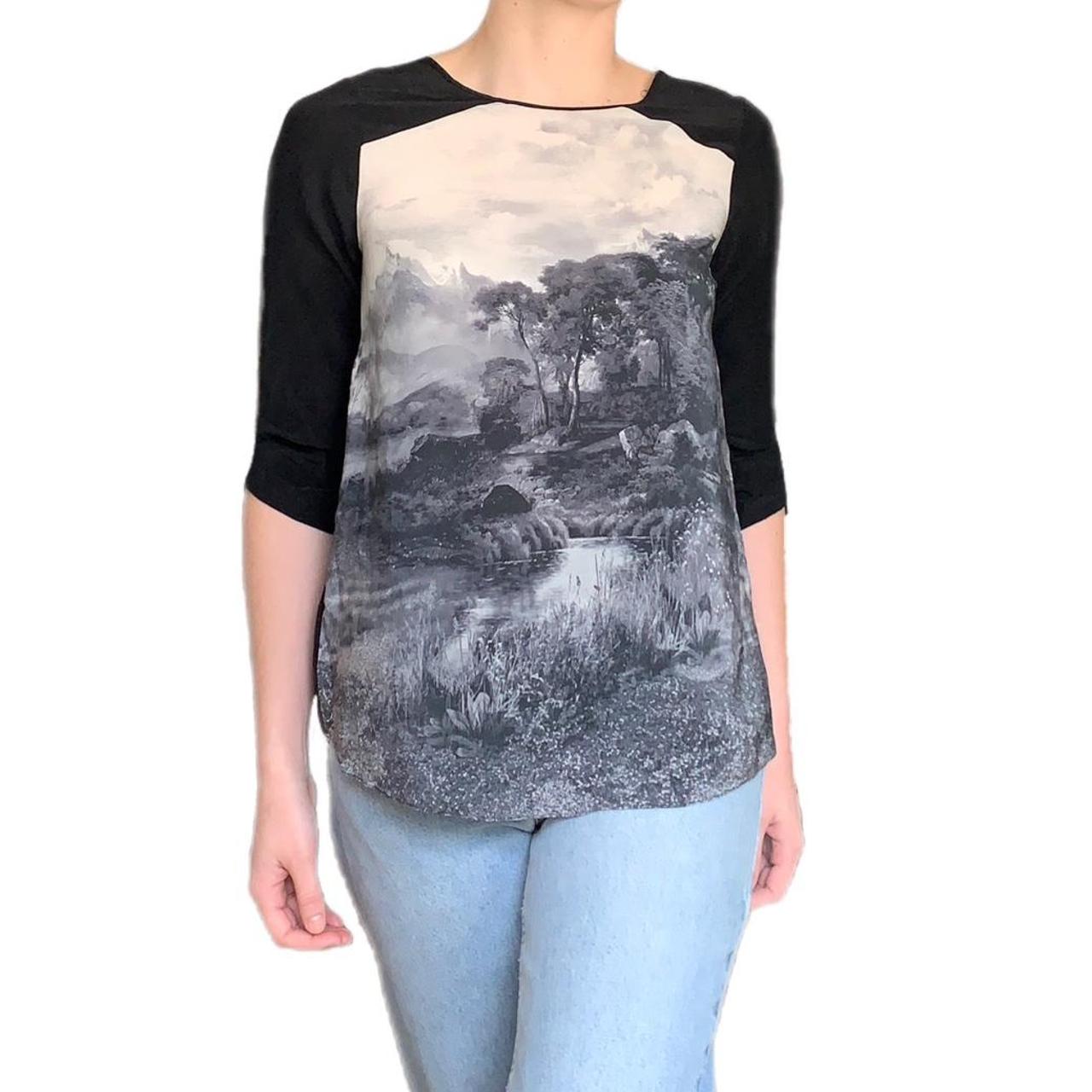 BCBGMAXAZRIA grey scale nature screen printed silk