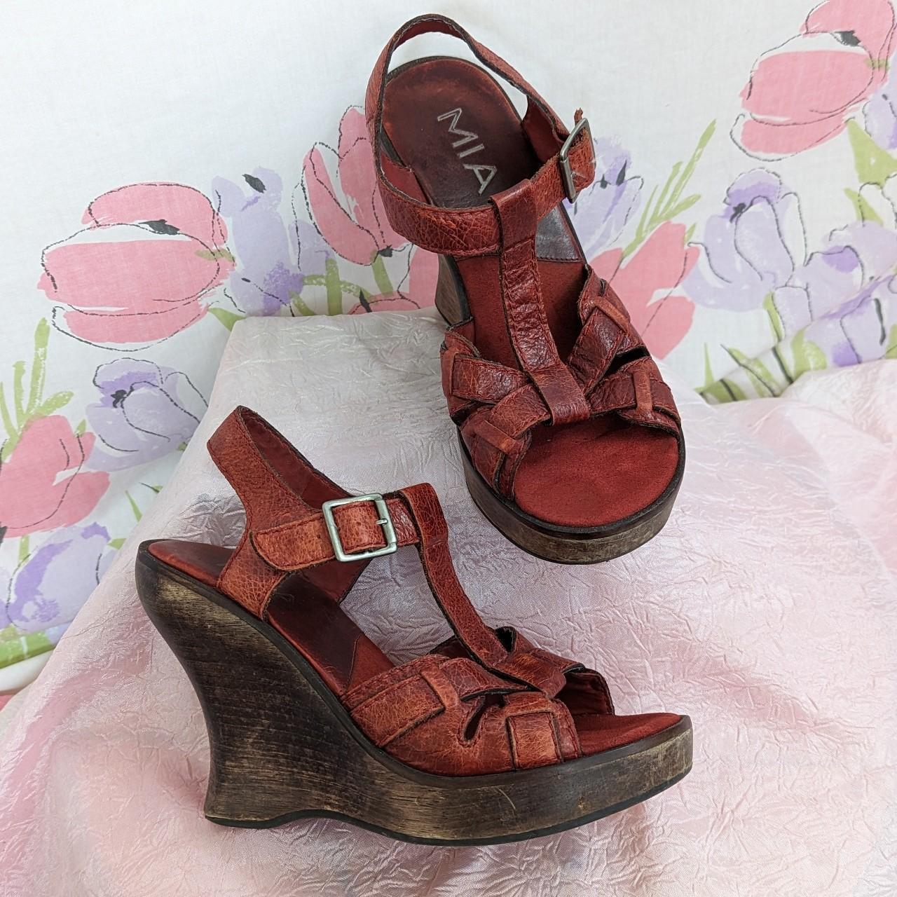 MIA red wooden wedge platform shoes. No size marked Depop