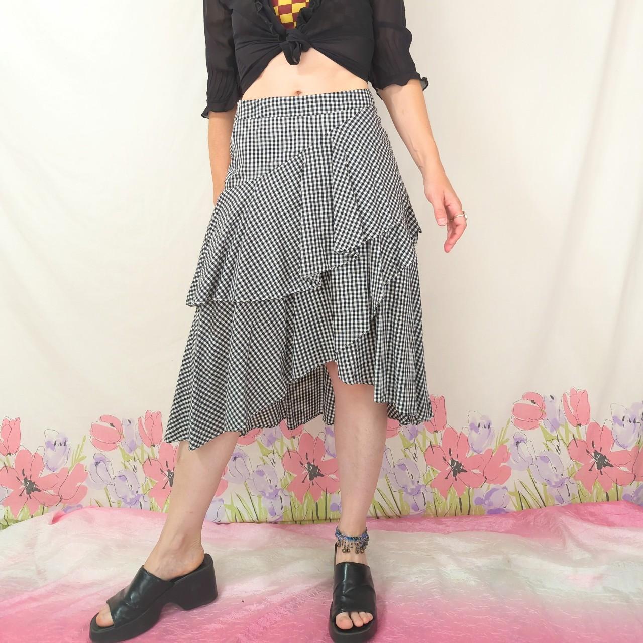 Gingham asymmetrical ruffle skirt sale