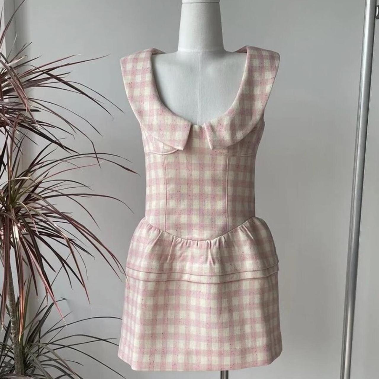 Pink gingham mini dress. Super cute 60s style cut... - Depop