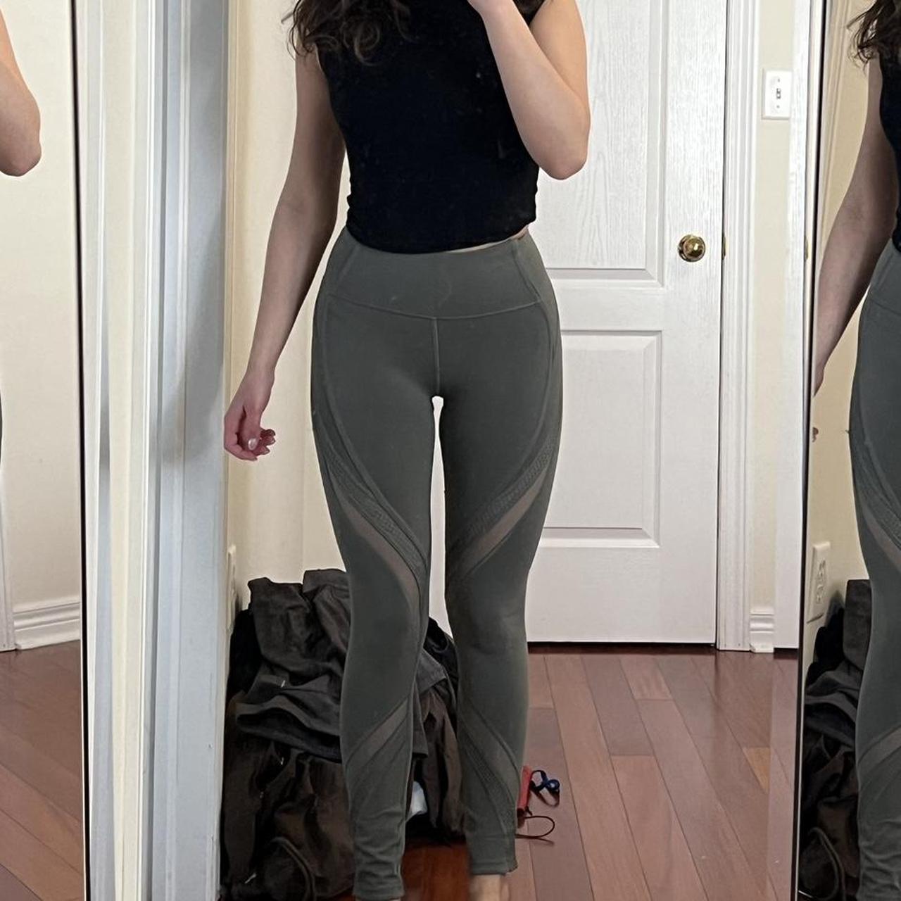 Lululemon: army green leggings with mesh design