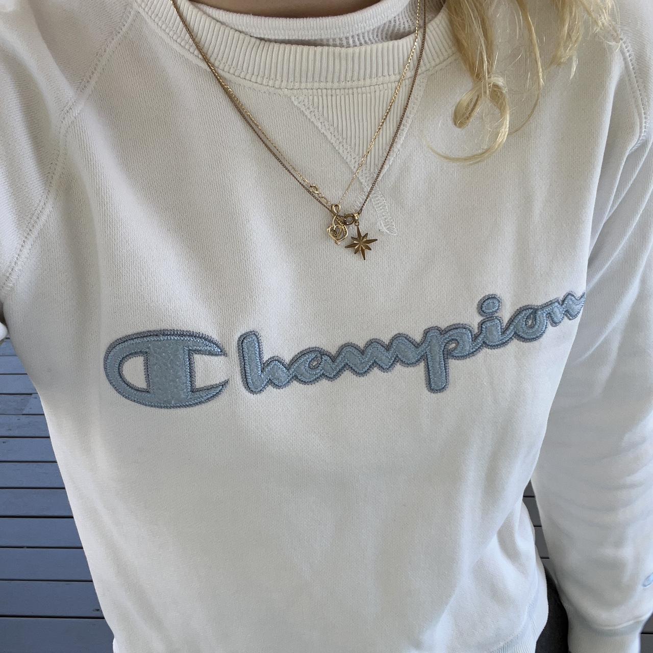 White and blue Vintage Champion Jumper