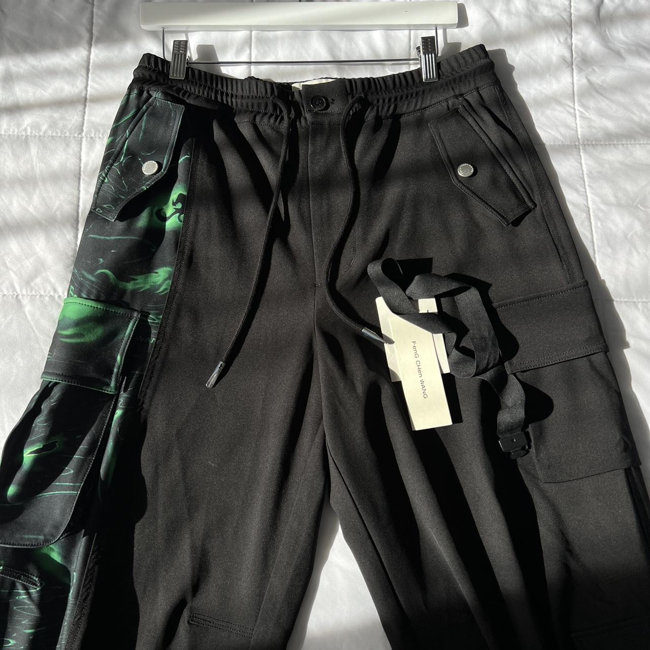Feng Chen Wang Men's Black and Green Trousers