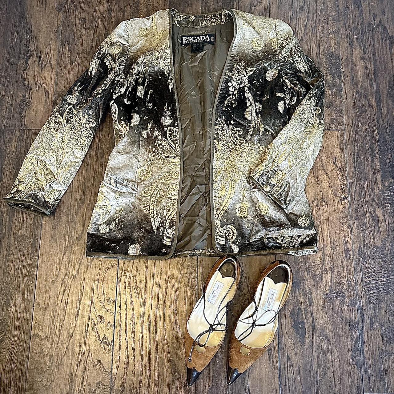 Escada Women's Gold and Cream Tailored-jackets | Depop