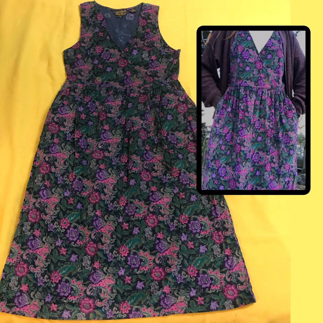 Eddie Bauer Women's Purple and Green Dress | Depop