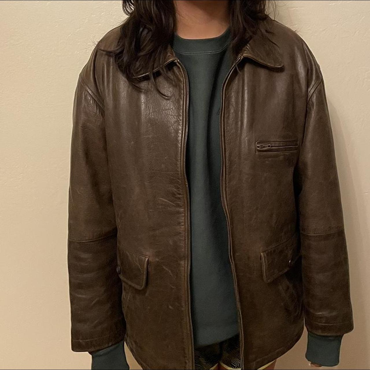 Calvin klein hotsell brown leather jacket