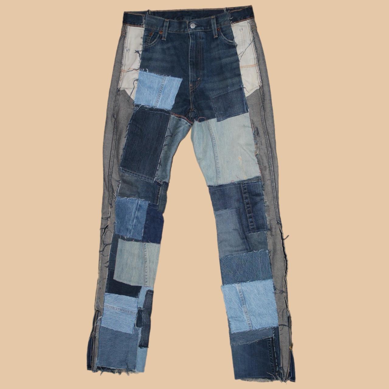 Size 32 Reworked patchwork jeans with bottom zipper... - Depop