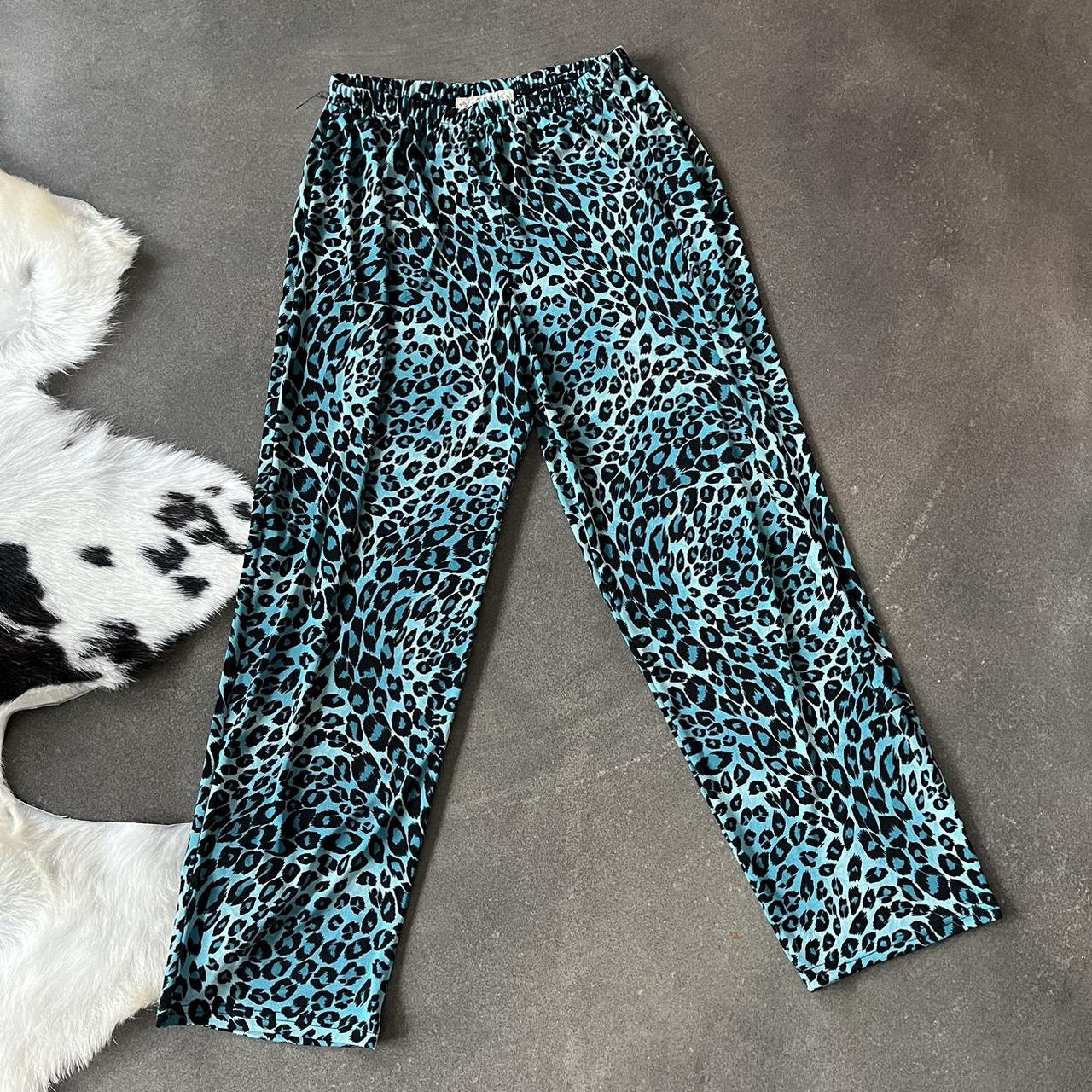 Y2K shiney stretchy blue leopard animal print... - Depop