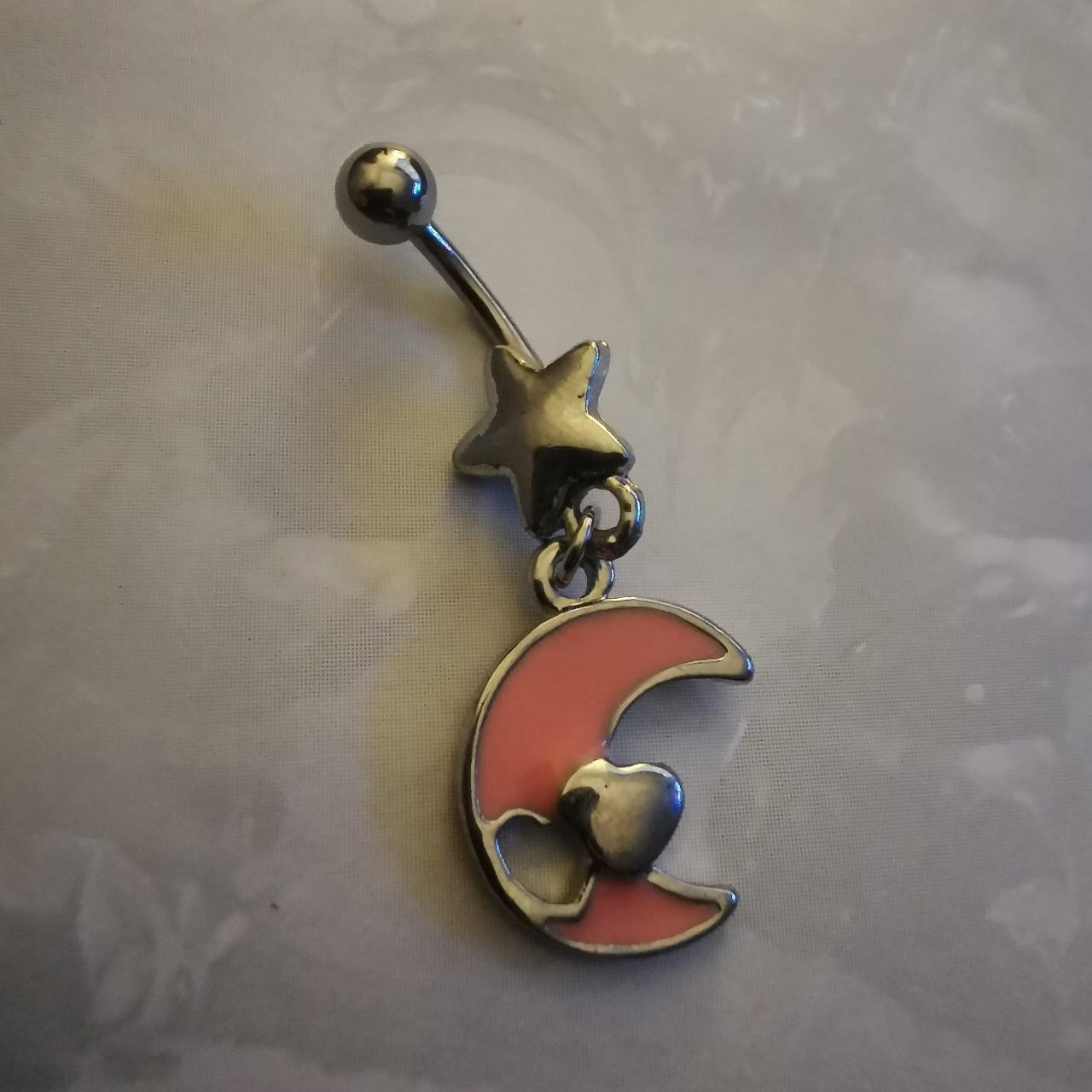 Cutest pink moon crescent dangle belly piercing... - Depop