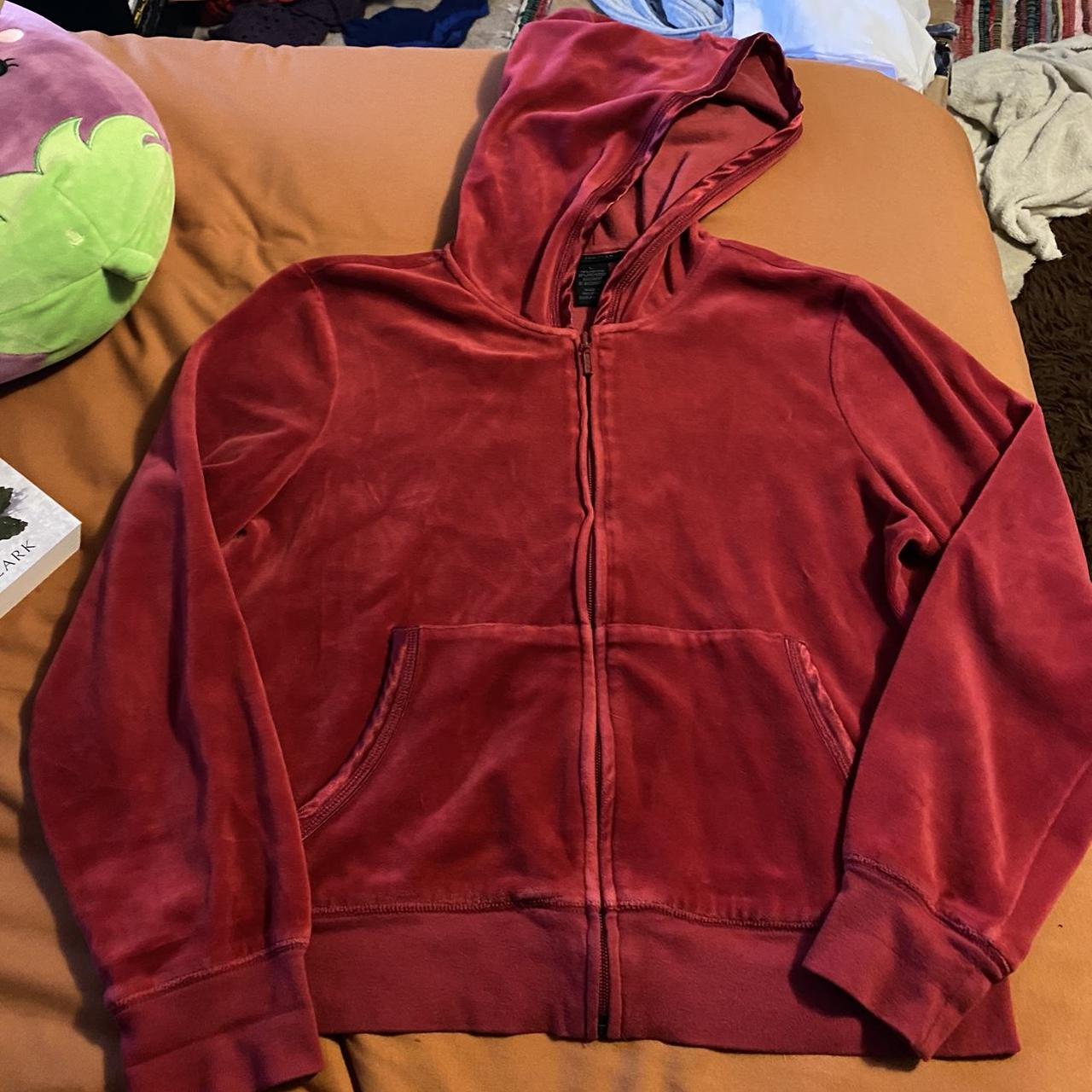 red vintage velvet zip up jacket/hoodie from The... - Depop