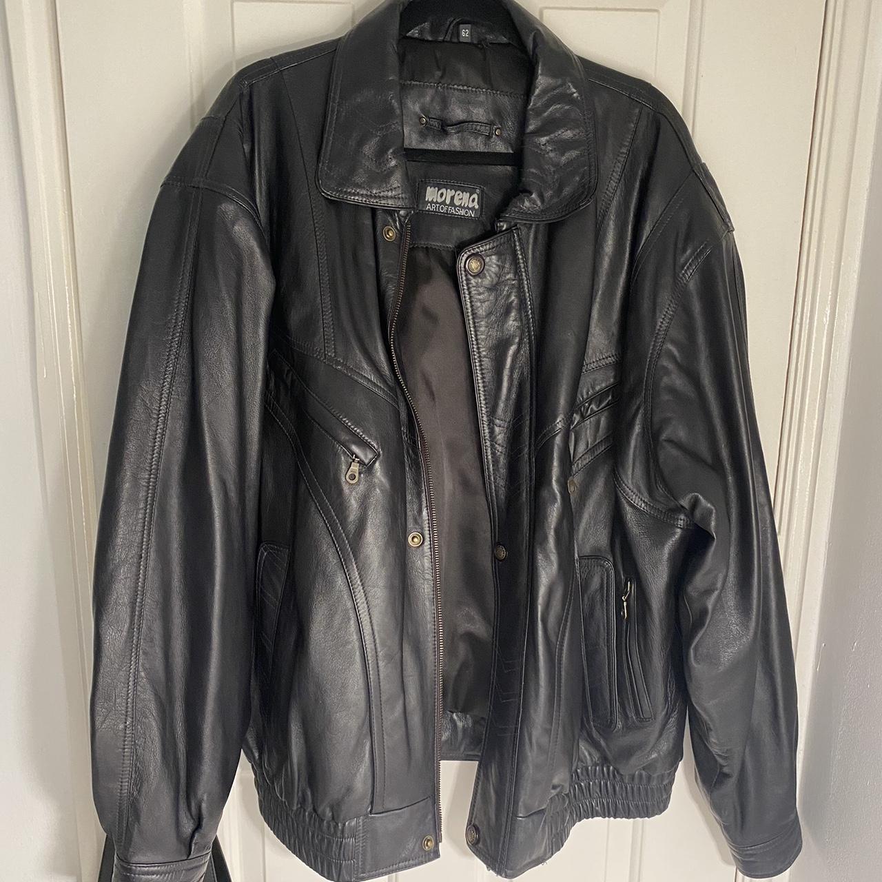Black vintage oversized leather jacket literally... - Depop