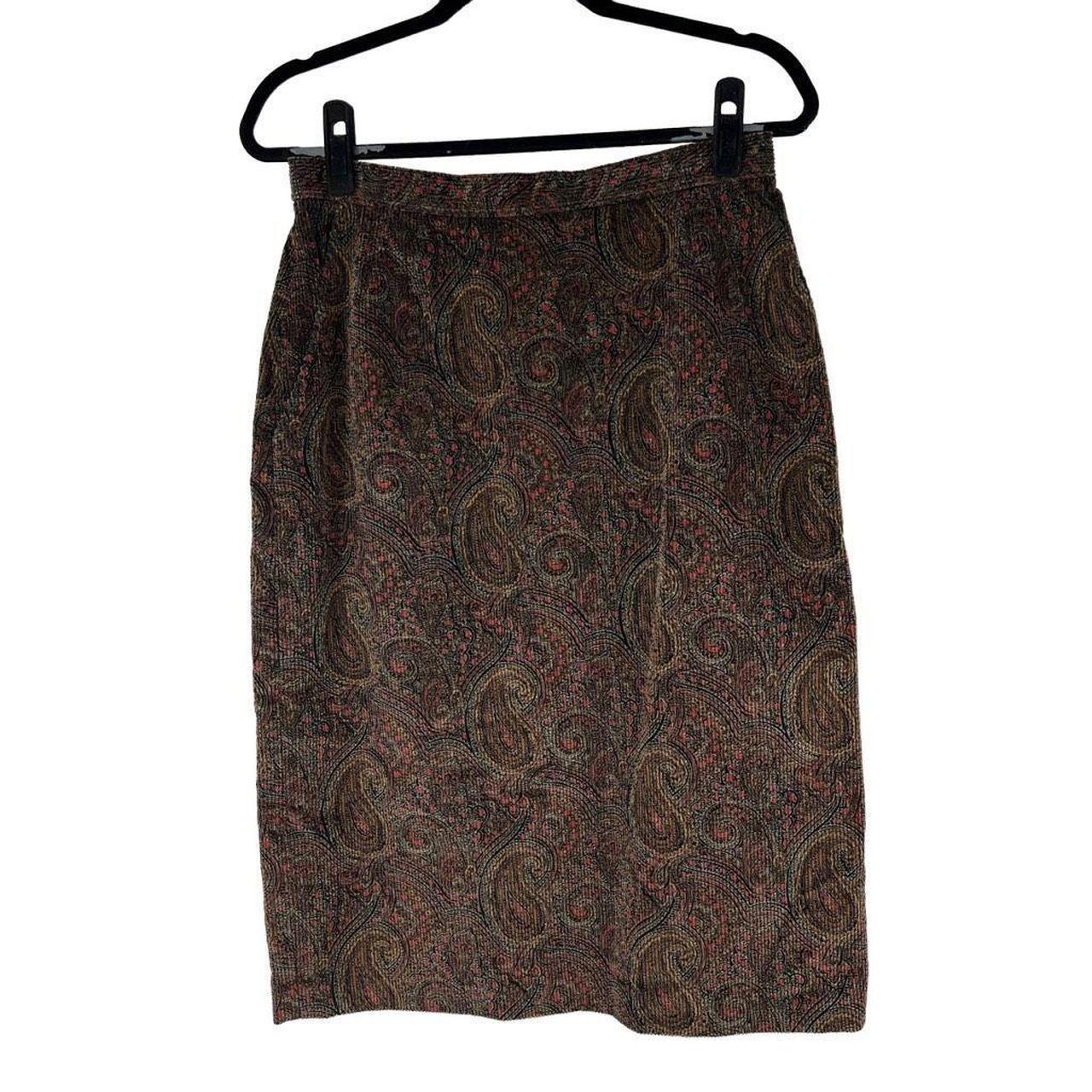 Vintage 87’ Brown Paisley Corduroy Midi Skirt.... - Depop