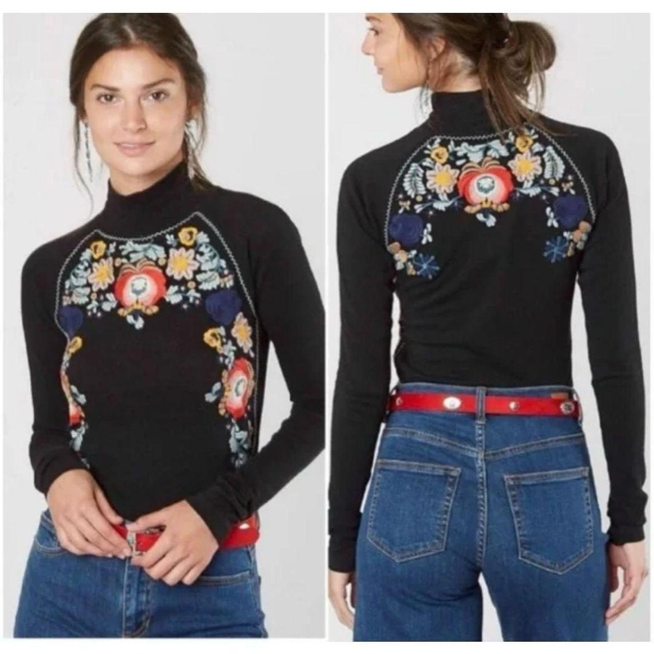 Free people disco rose embroidered turtleneck top best sale