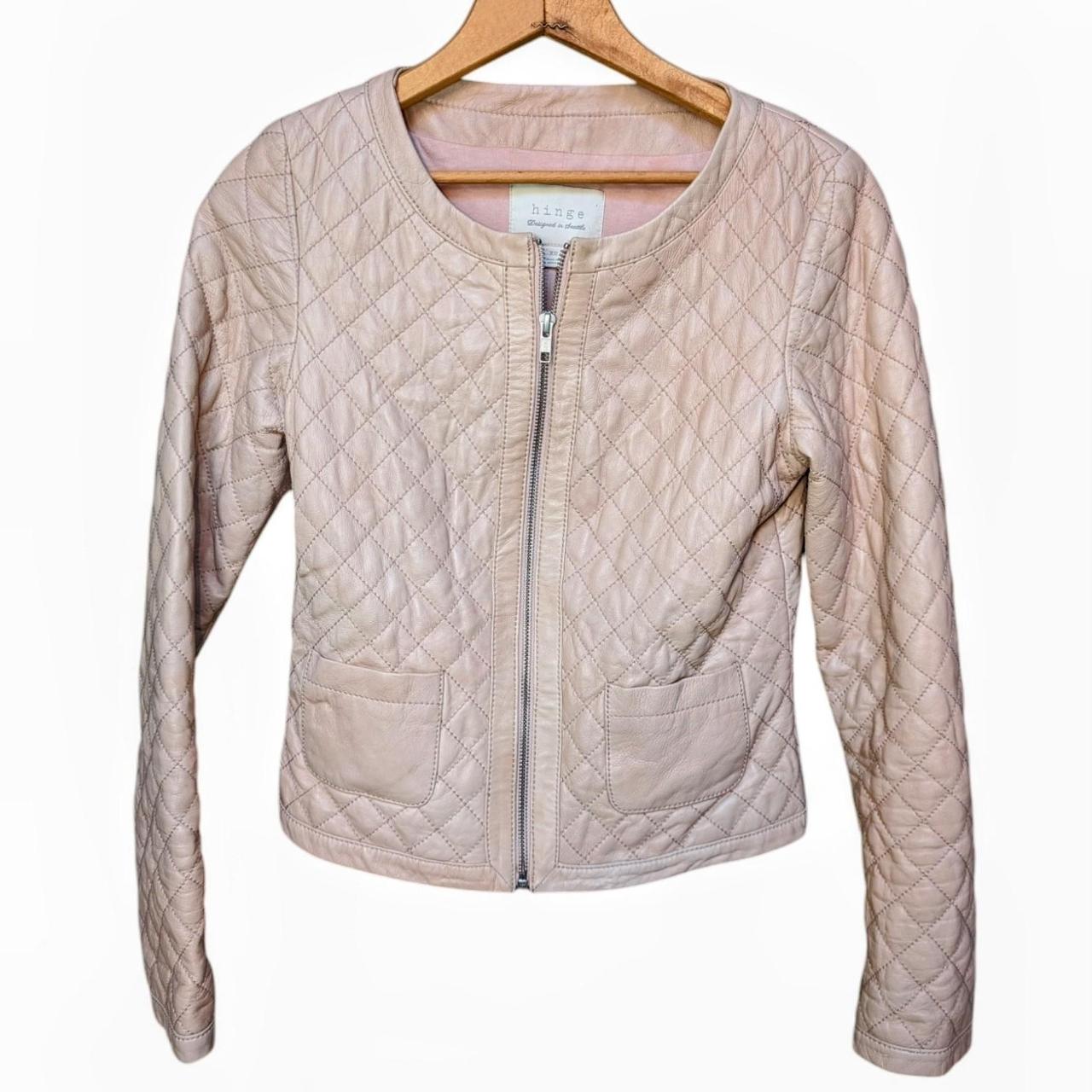 Vintage Women's Bomber Jacket - Cream/Pink - XS – Hinge Quilted Leather Blush Pink Jacket Moto …