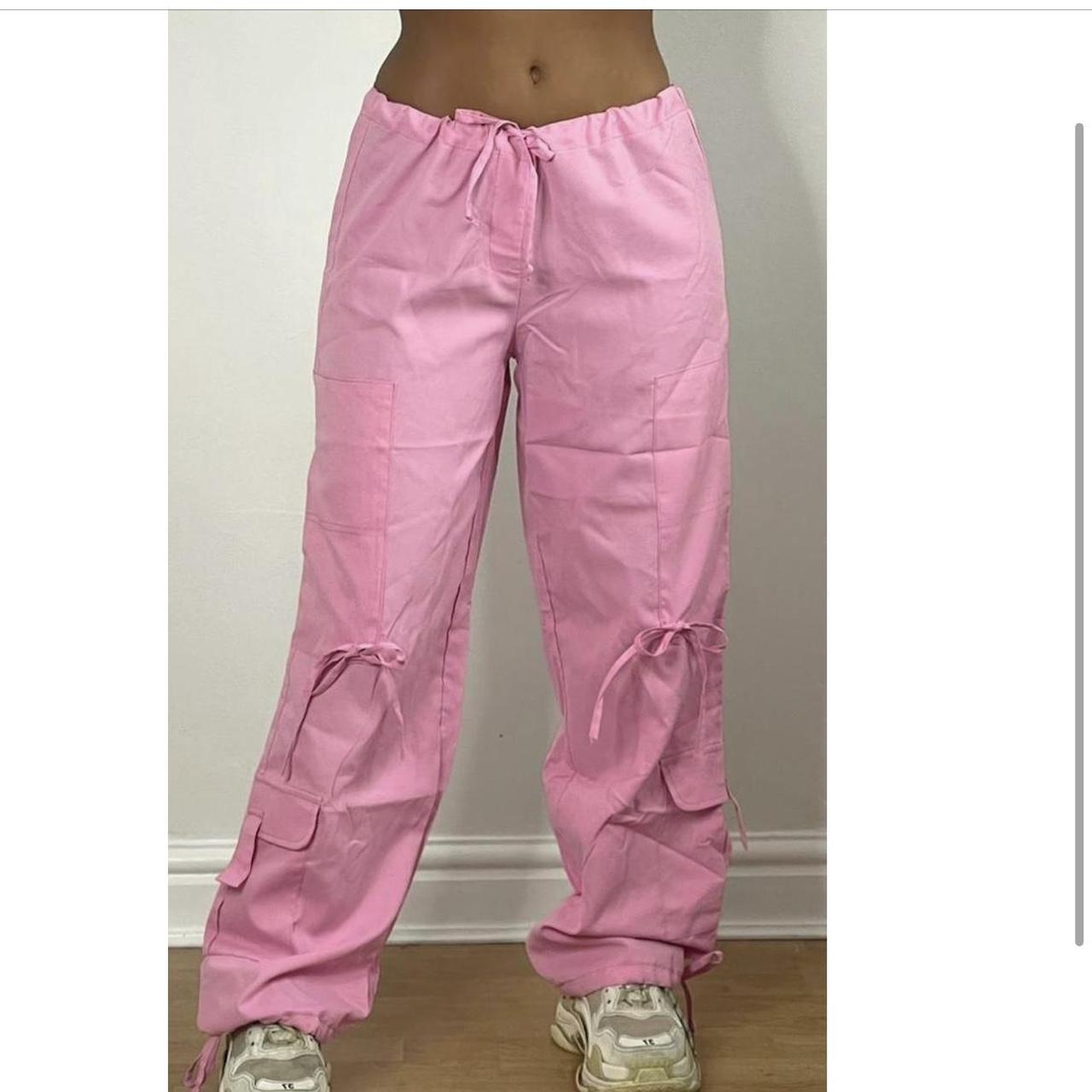 Pink cargo pants cargo trousers wide leg pants baggy... - Depop