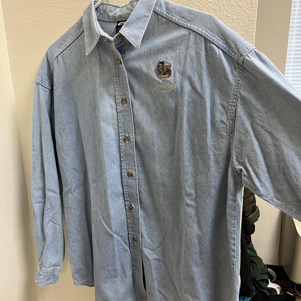 vintage denim john deere button up! good condition!... - Depop