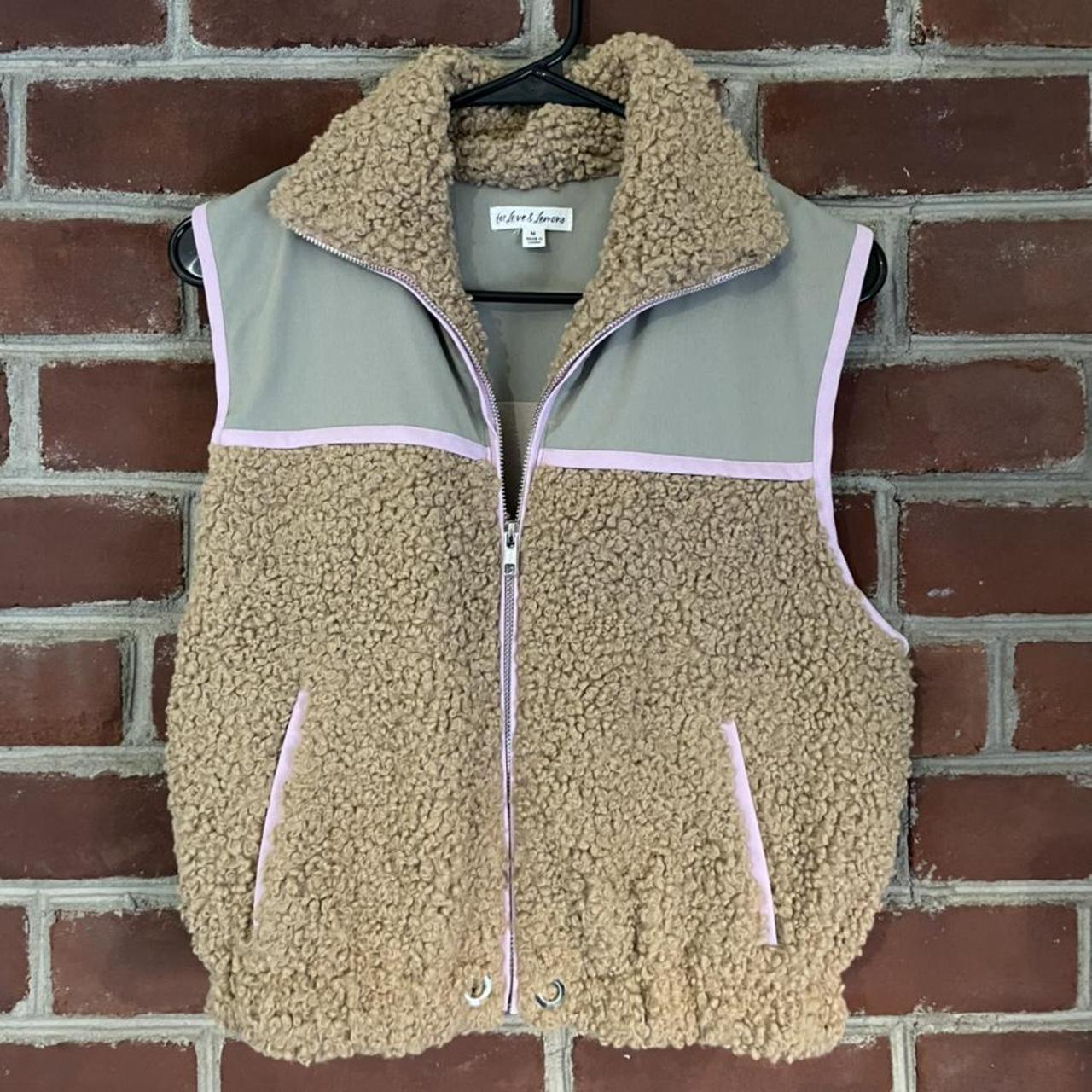 For Love & Lemons Pink Teddy Sherpa Vest Size on sale Medium