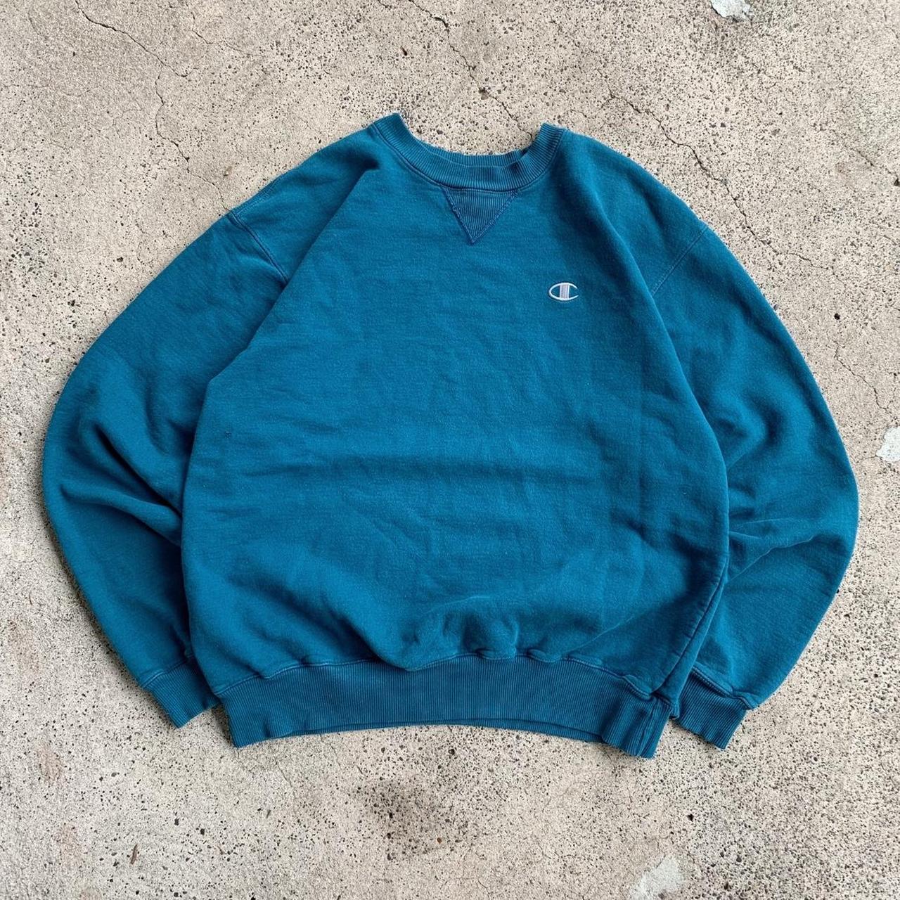 Champion Men's Blue and Green Sweatshirt | Depop