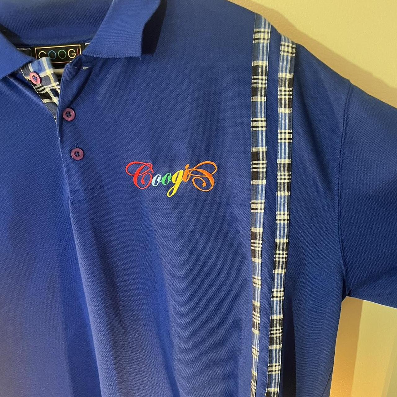 Coogi Men's Blue and Yellow Polo-shirts | Depop