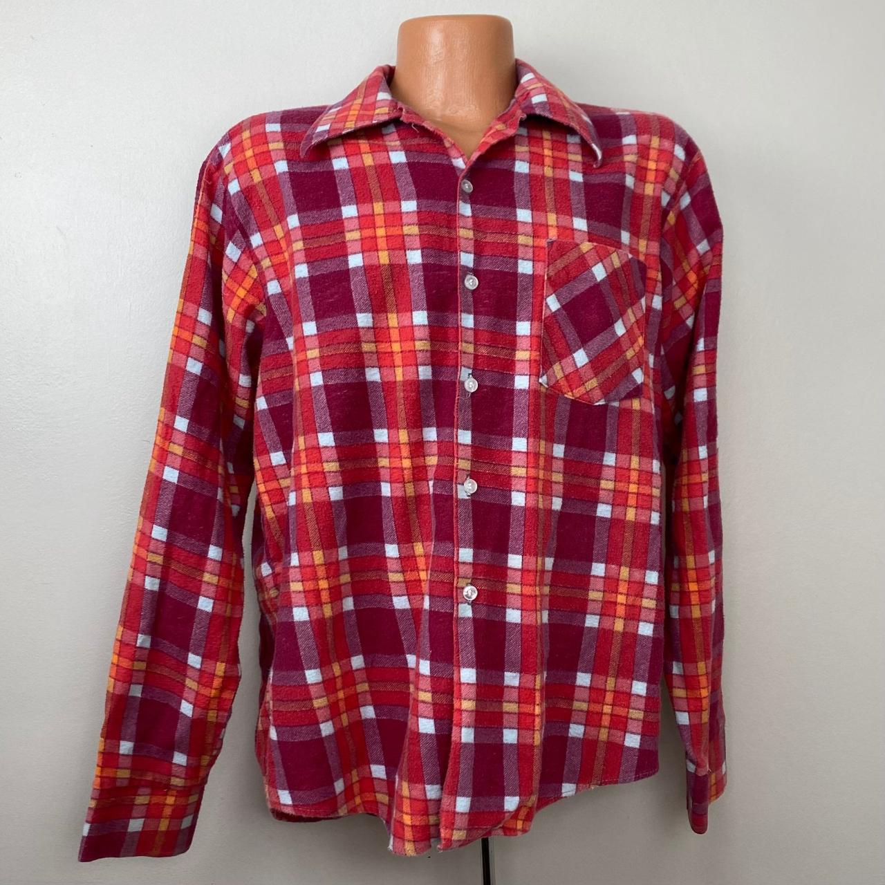 Vintage 1970s Red Plaid Flannel Shirt Size Large Depop