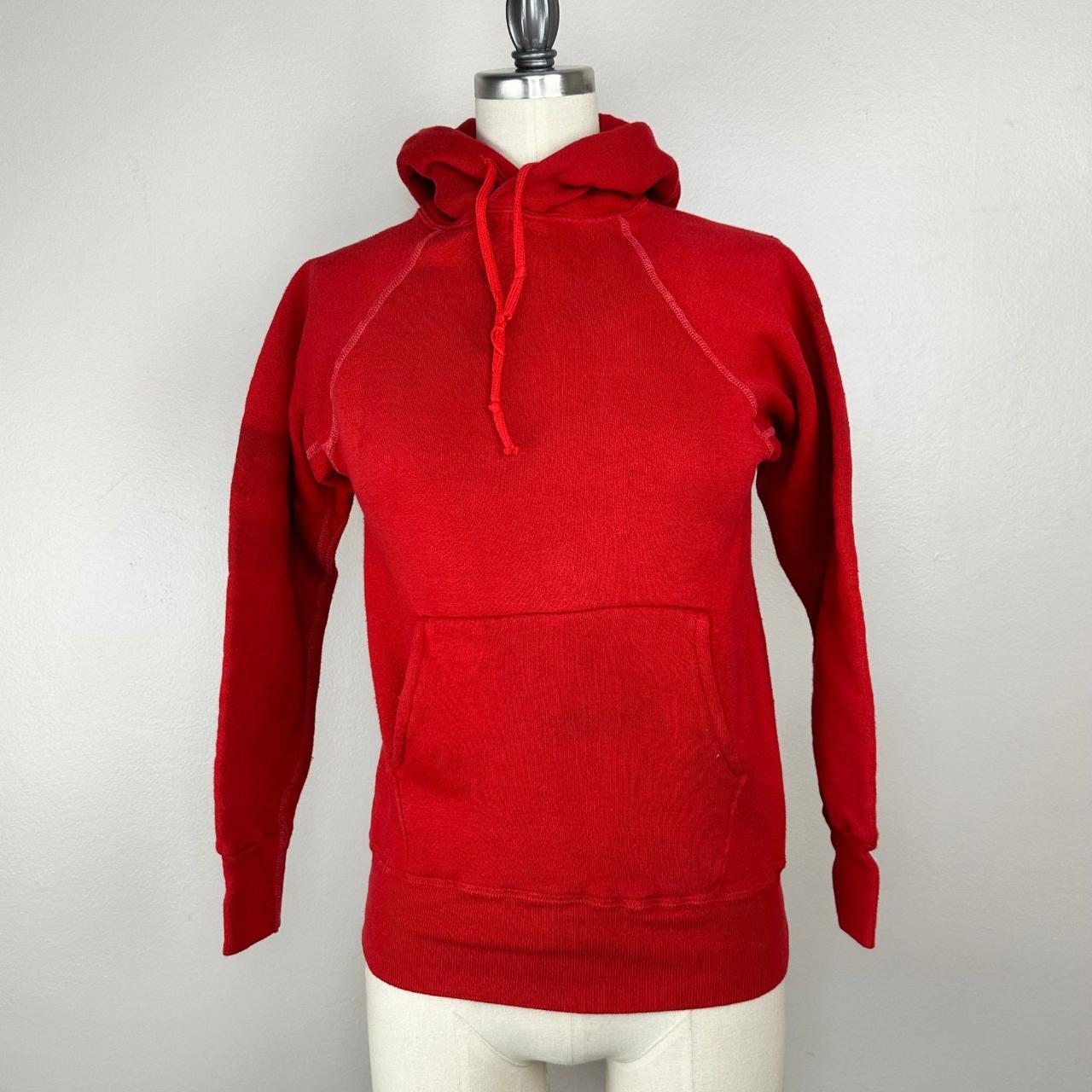 Vintage 1960s 70s Red Blank Hooded Sweatshirt Size Depop