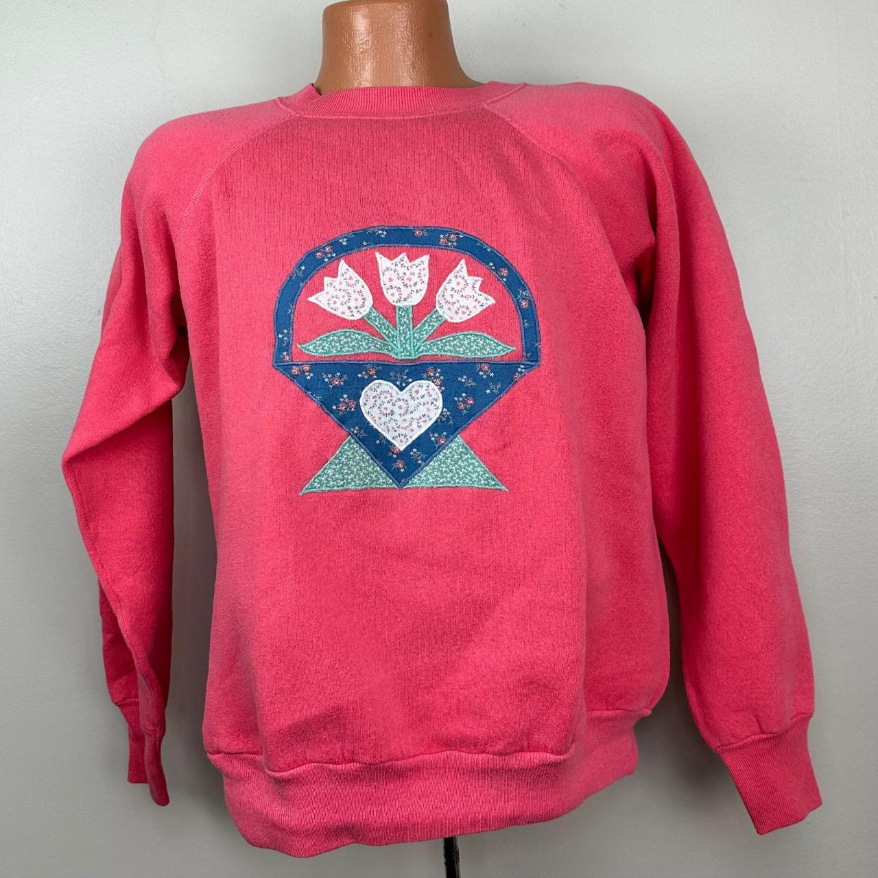 Vintage 1980s Floral Raglan Crewneck Sweatshirt / 80s Crewneck