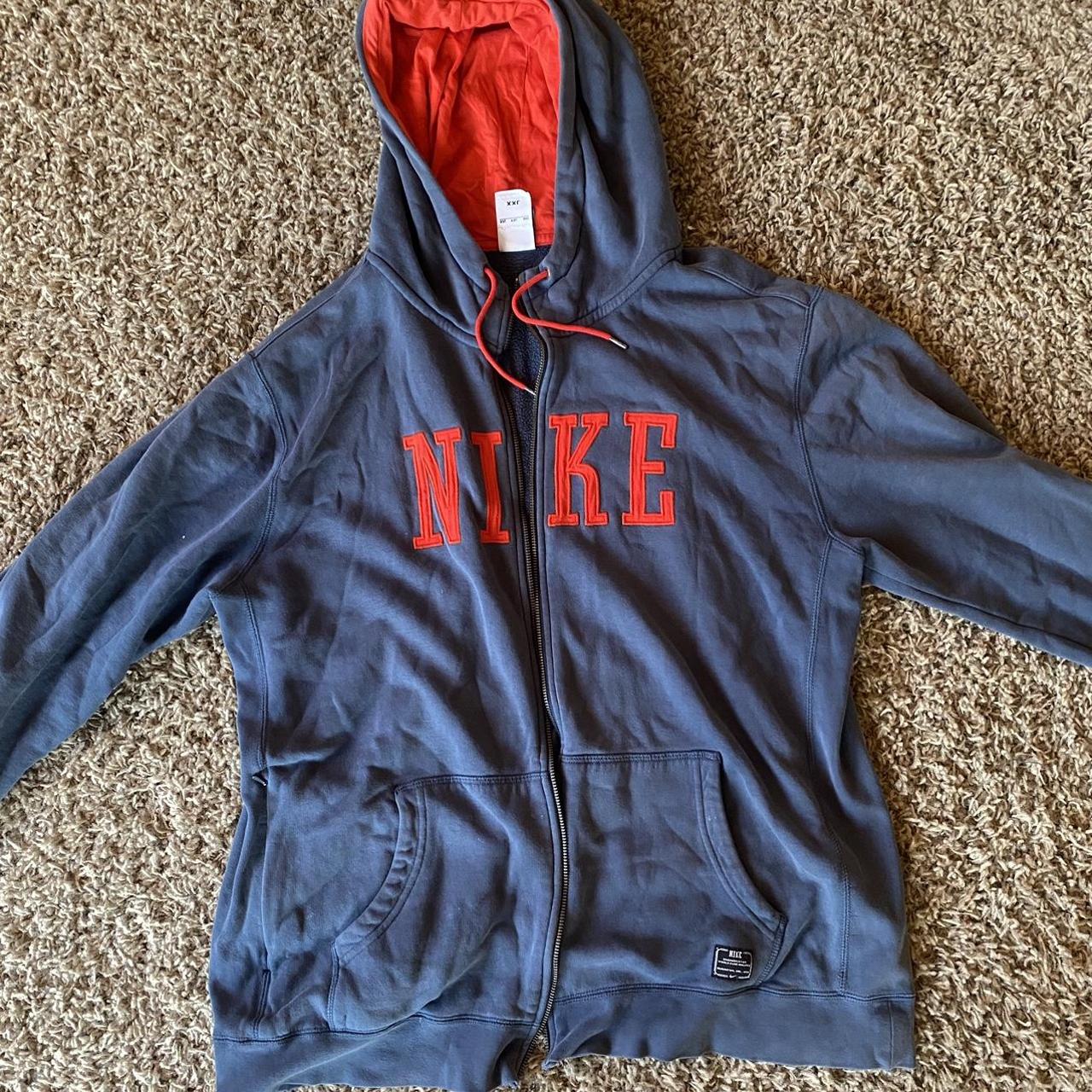 XXL blue and orange Nike zip up. Missing it’s zipper... - Depop