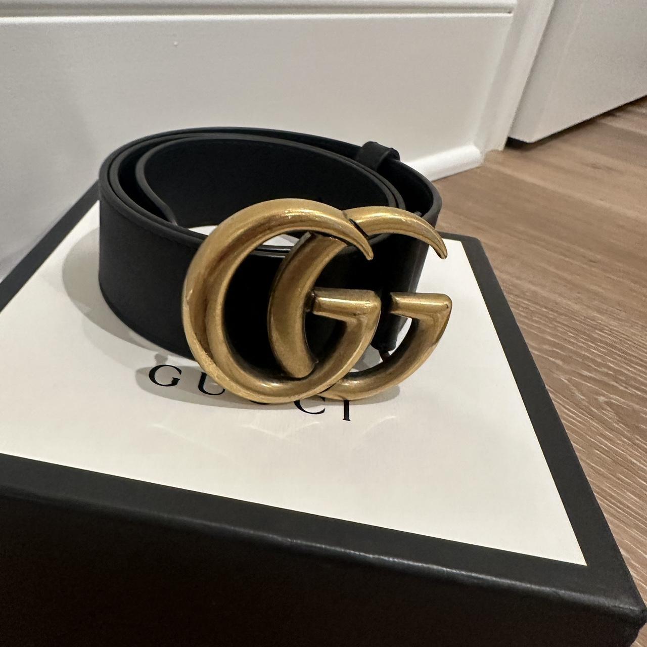 authentic black gucci belt with gold hardware... - Depop