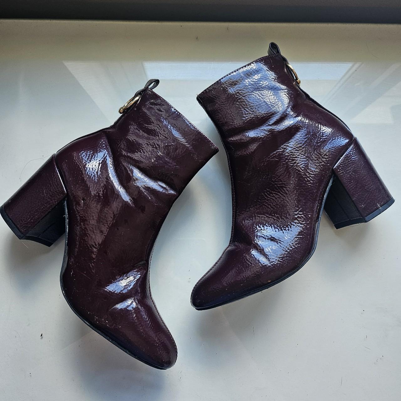 Primark burgundy patent heeled ankle boots. Size UK. Depop