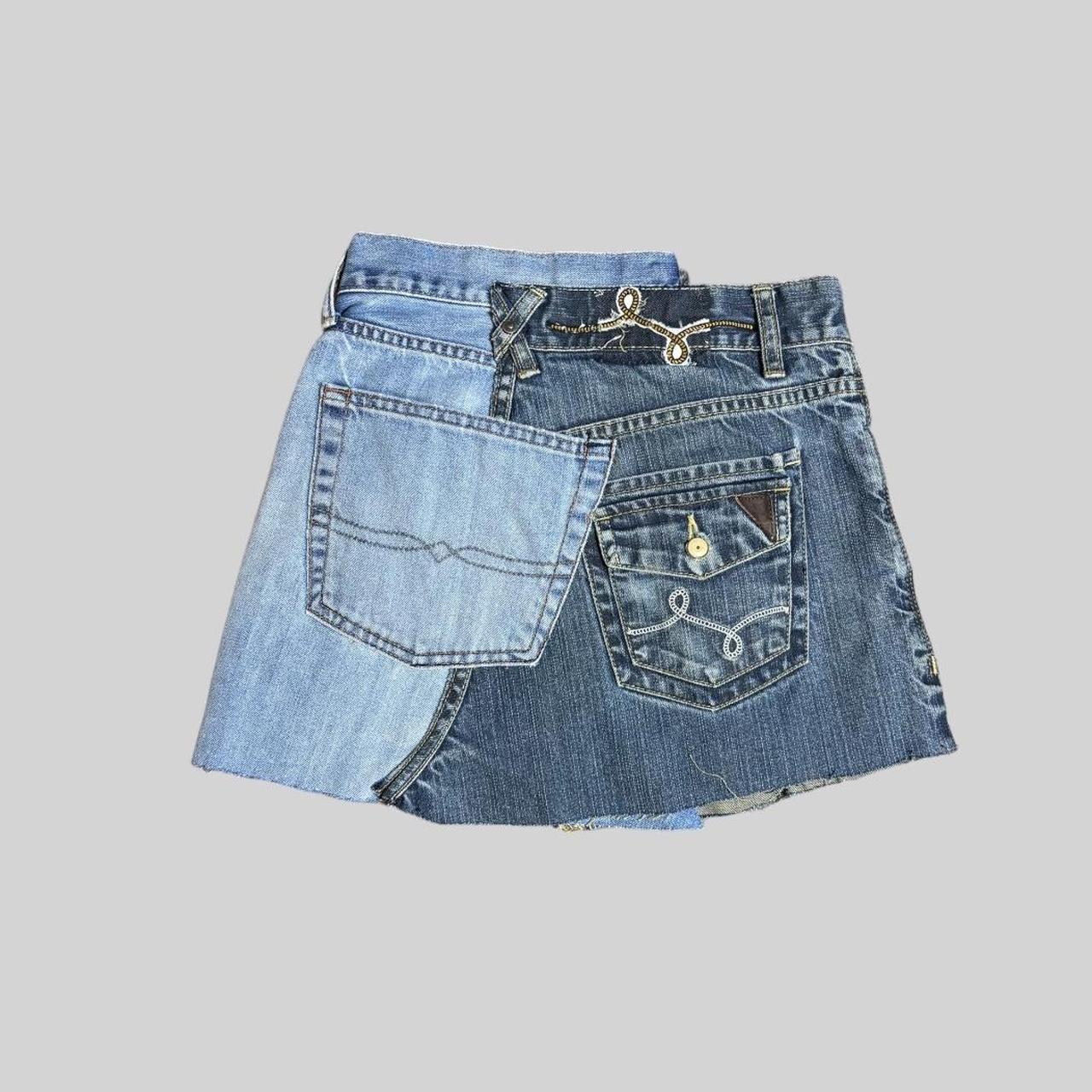 Reworked upcycled denim mini skirt made from men s