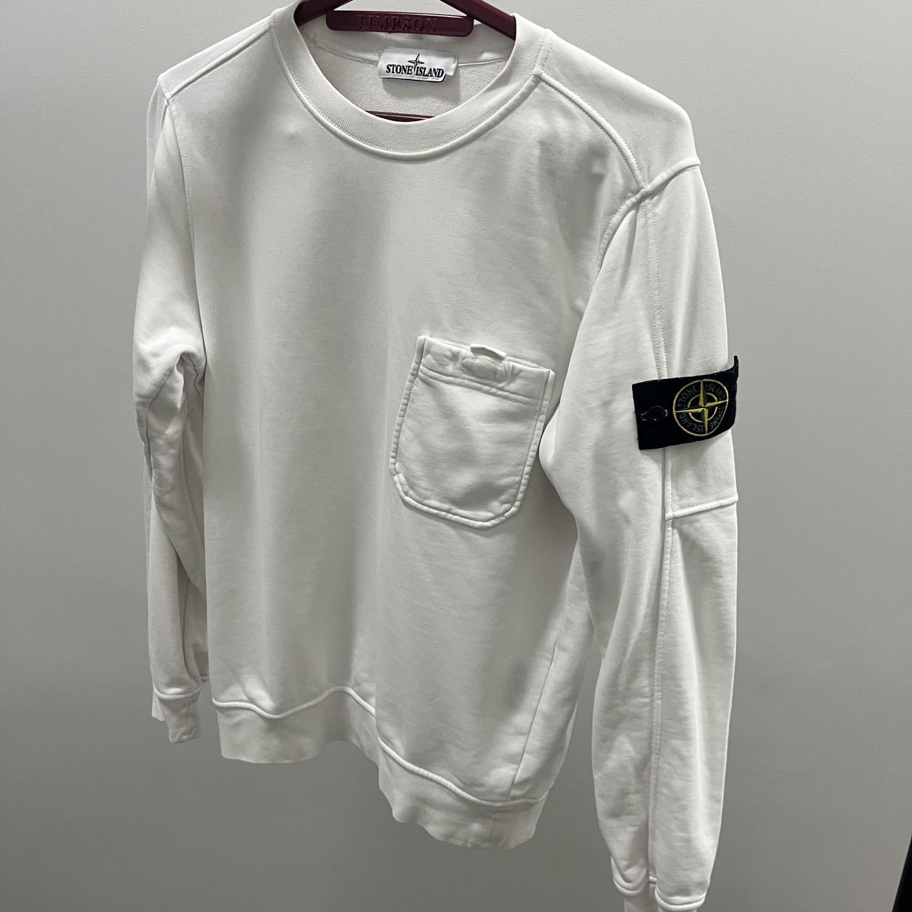 Mens white stone island sweatshirt on sale