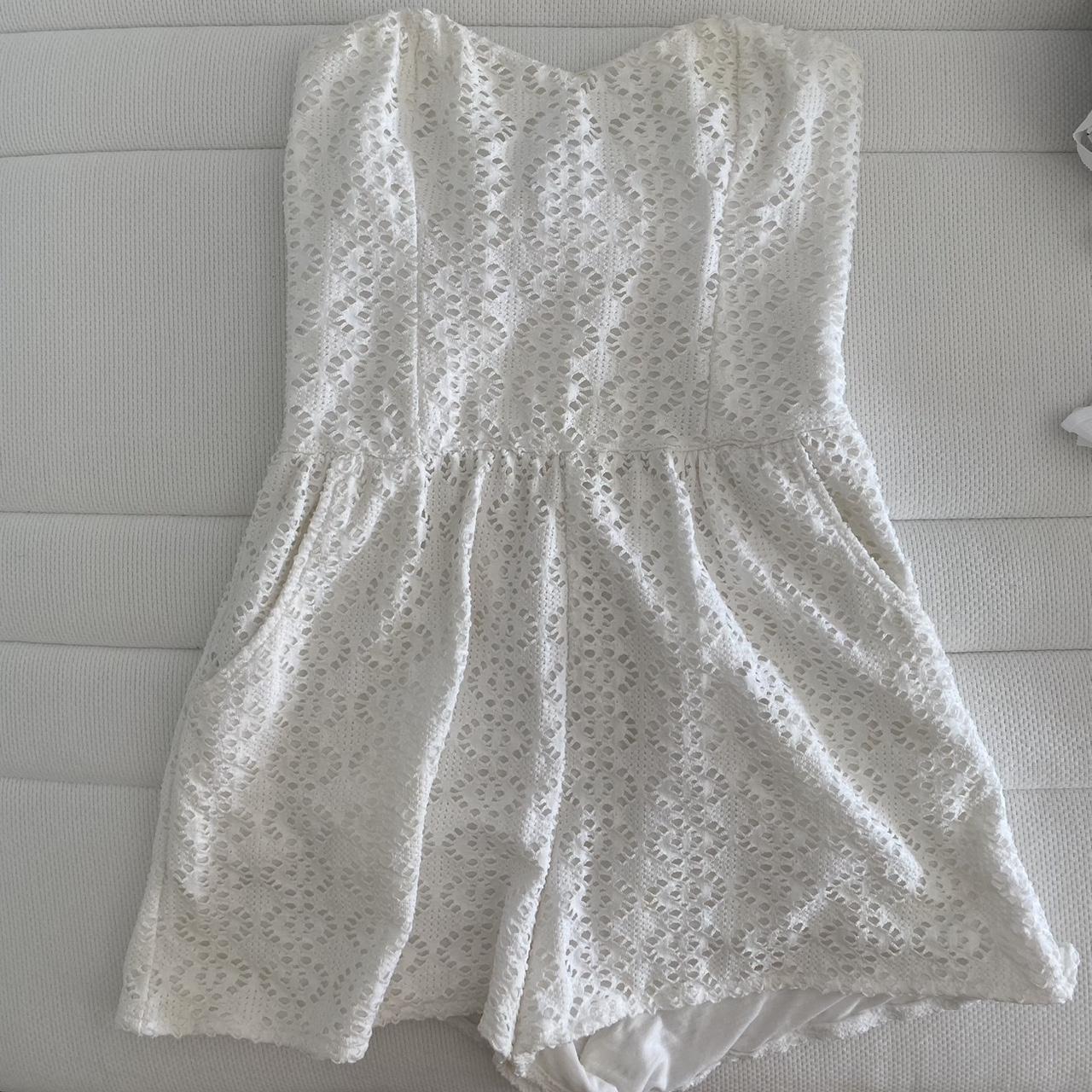 forever 21 white strapless jumpsuit size small,... - Depop