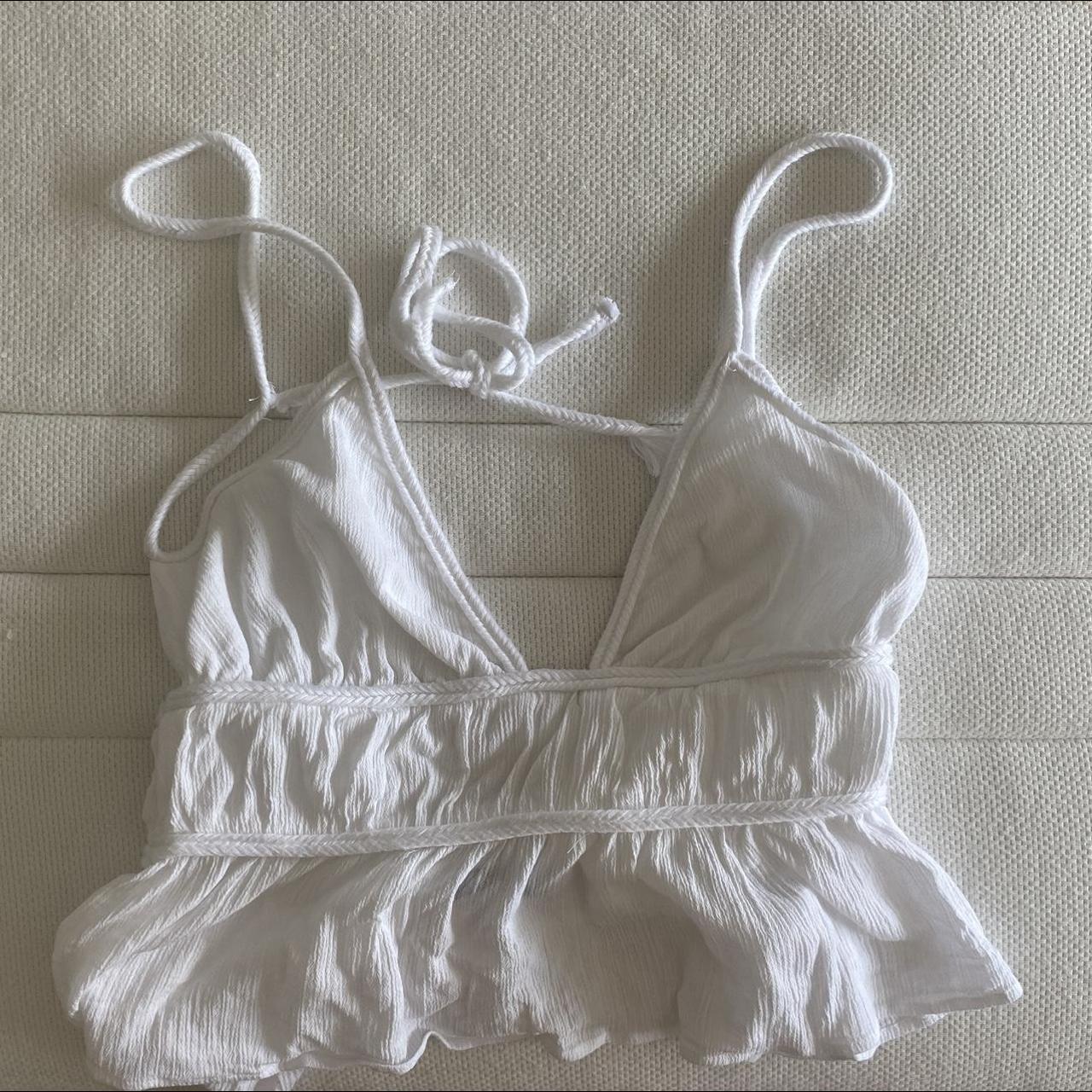 zara white ruffle peplum top size small, would fit... Depop