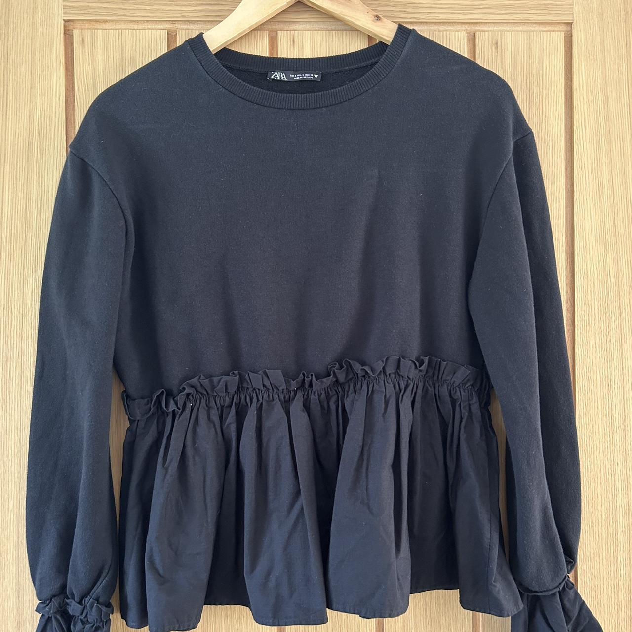 Zara Black Pleated Peplum Jumper Size UK S Worn a