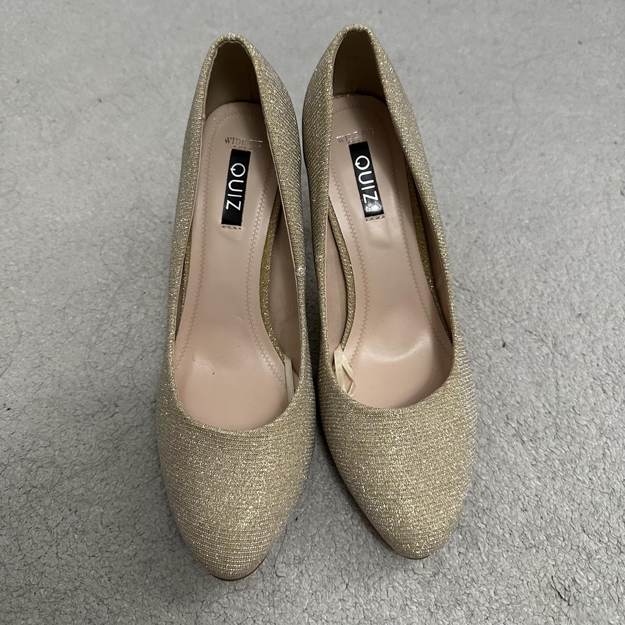 Golden sparkly Quiz heels, Size UK 4, Wide fit
