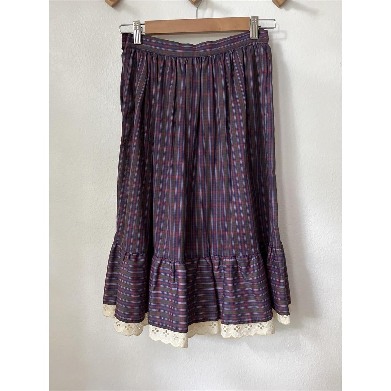 Women's Midi Skirt - Blue/Red - S – Vtg 70s 80s p… - image 6