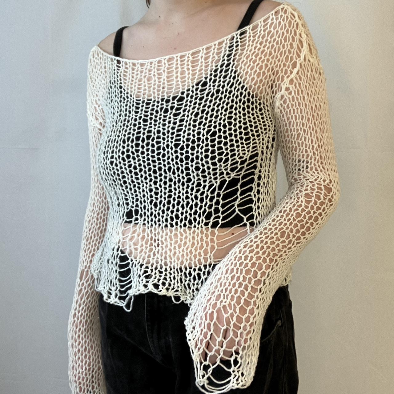 Loose Knit Fishnet Knit Sweater Custom Loose-knit Distressed