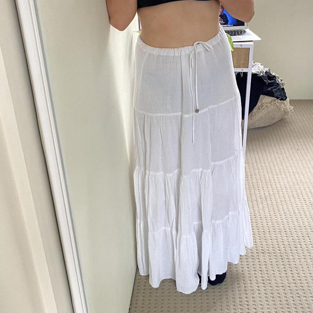 White boho maxi flowy skirt 100% cotton vintage... - Depop