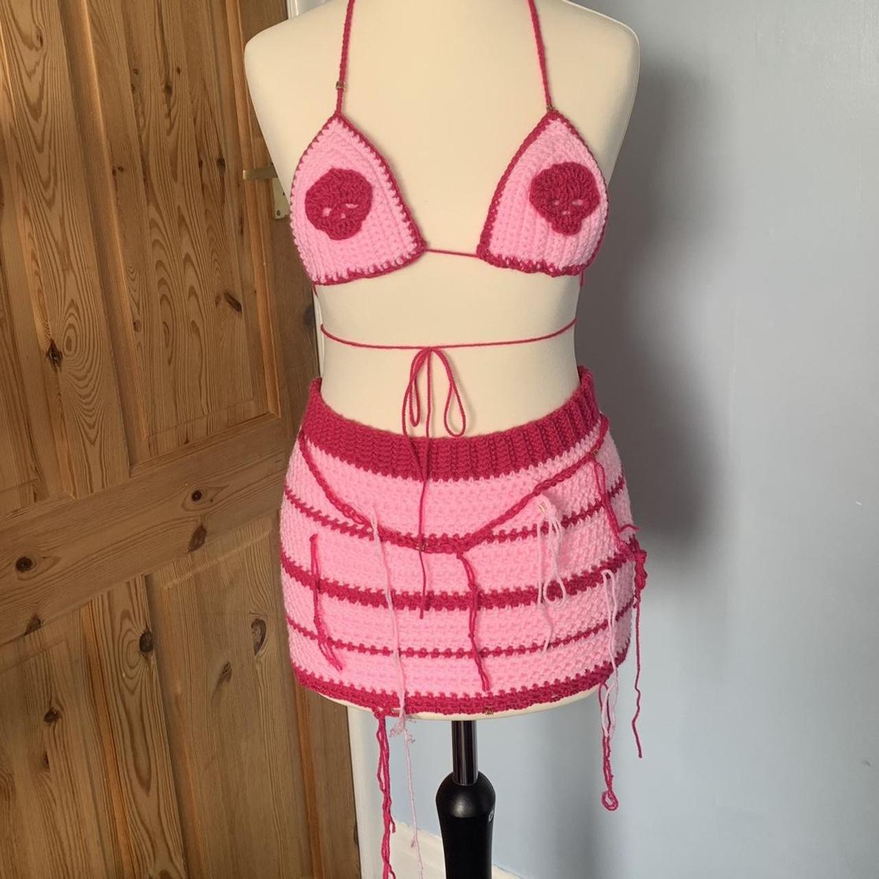 Hot pink + baby pink two piece crochet set Mini... Depop