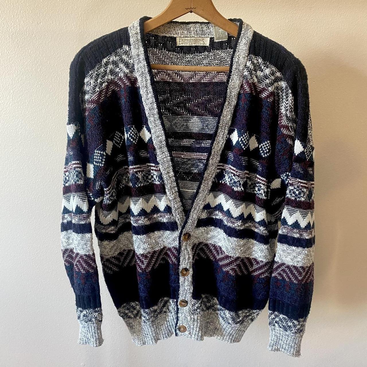 Vintage 90s Knit Cardigan Chunky Dad Grandpa Sweater... - Depop