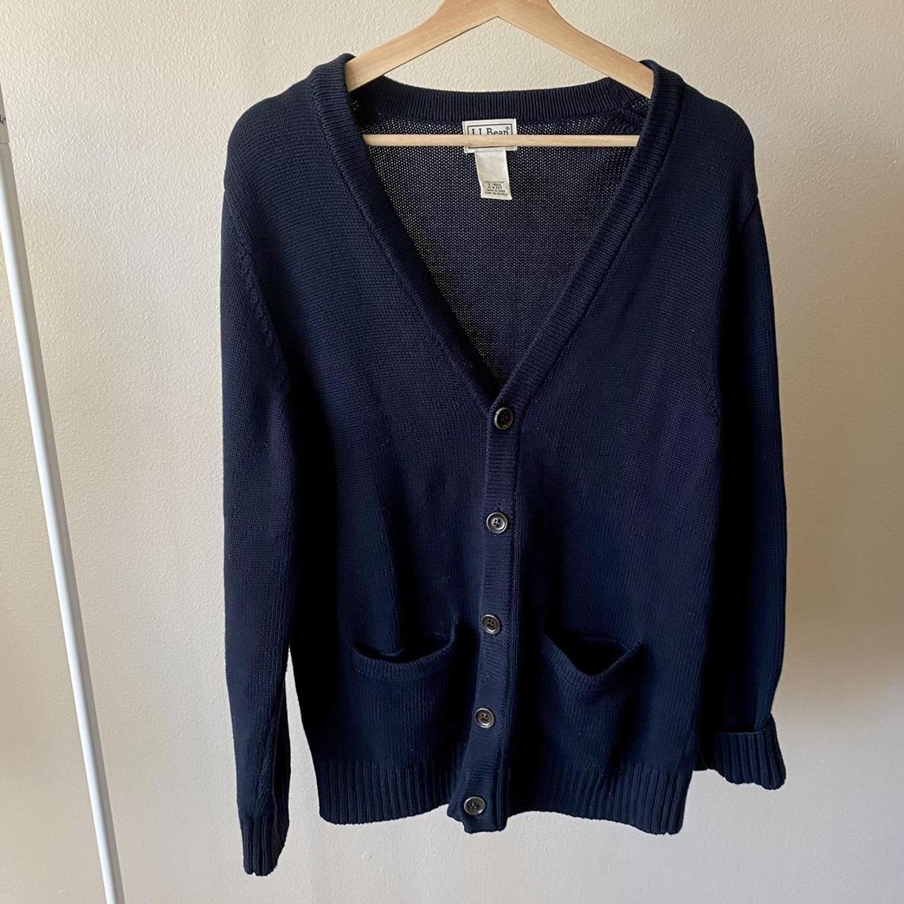 Vintage LL BEAN Navy Blue Cardigan Sweater 26”... - Depop