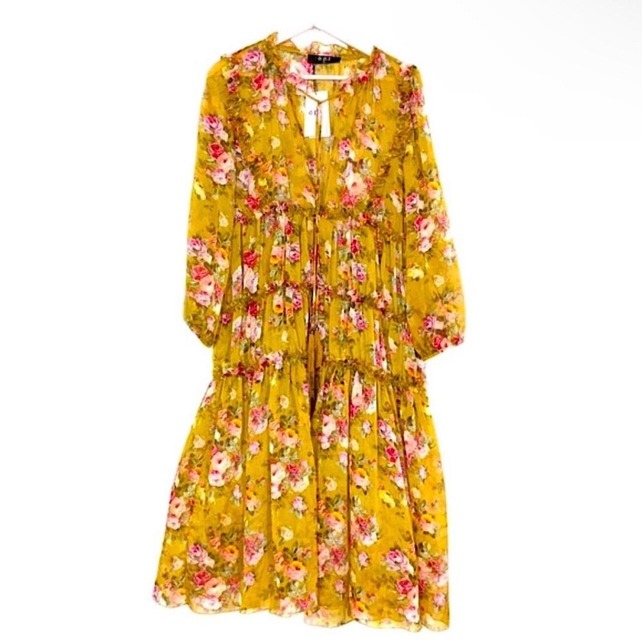 Good NWT! Anthropologie OPT Felicity Dress Yellow Floral Medium