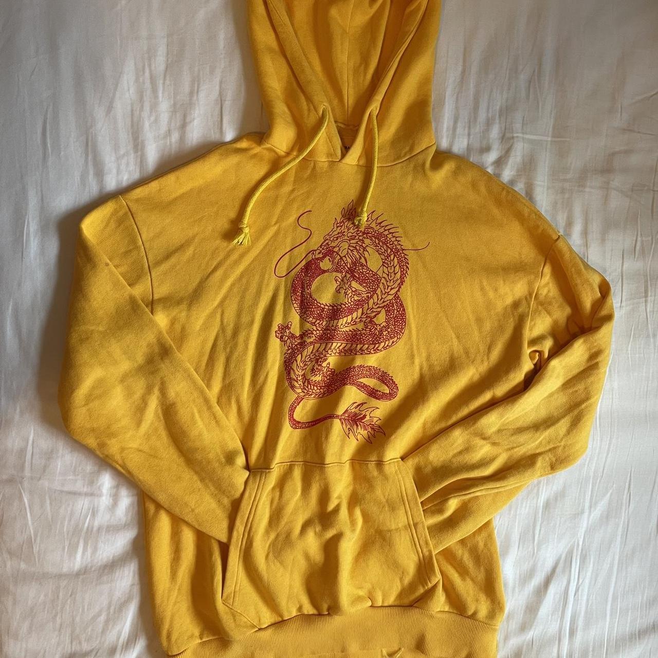 Pull Bear yellow Chinese dragon hoodie Size S