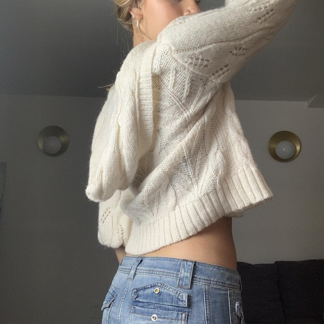 Guess brand, knit white bubble sleeve sweater with... - Depop