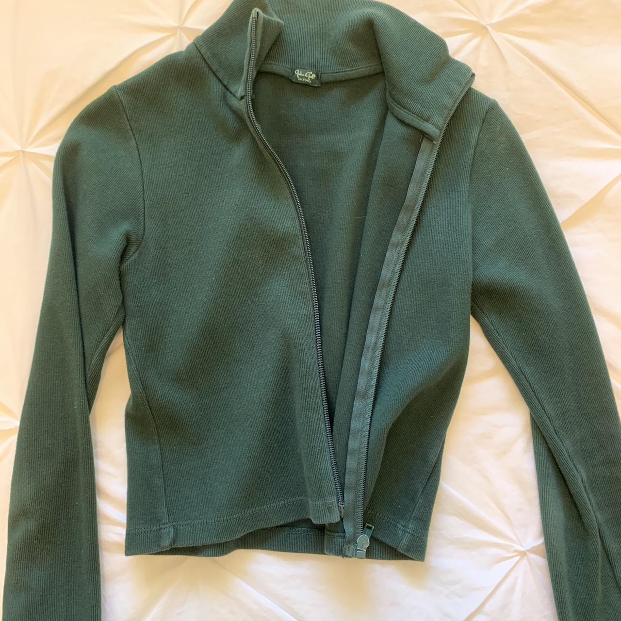 brandy melville dark green long sleeved zipup top Depop