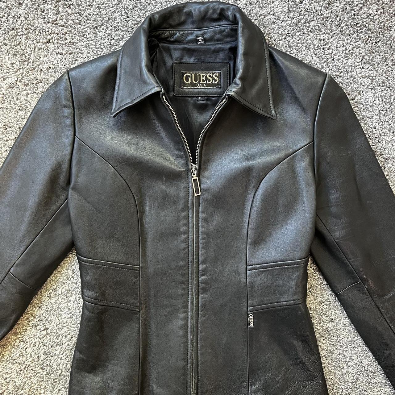 Vintage Guess Leather Jacket Size Small Genuine Depop