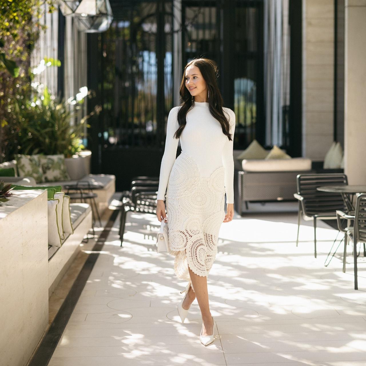 【Aje.】Mosaic Crochet Midi Dress ニット クロシェ ミディ Aje Mosaic Crochet Midi Dress in Ivory | REVOLVE